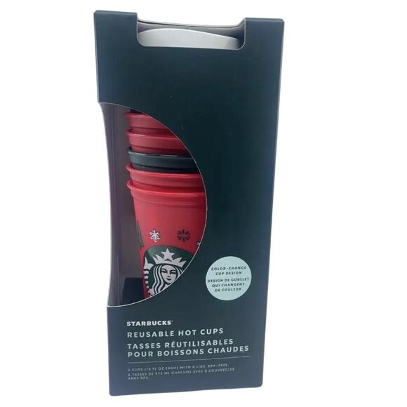 NEW Starbucks 6 Cups & Lids 16 oz Color Change Design Reusable Hot 2022 Holiday - Picture 1 of 5